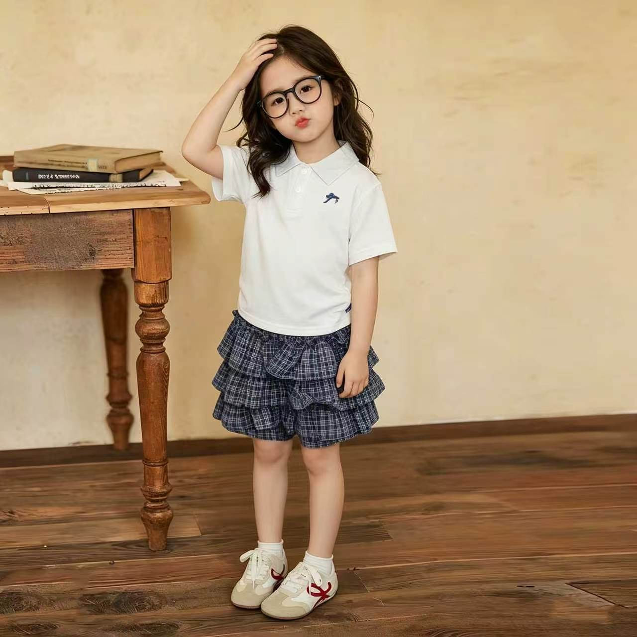 小淑女Polo格紋裙褲套裝