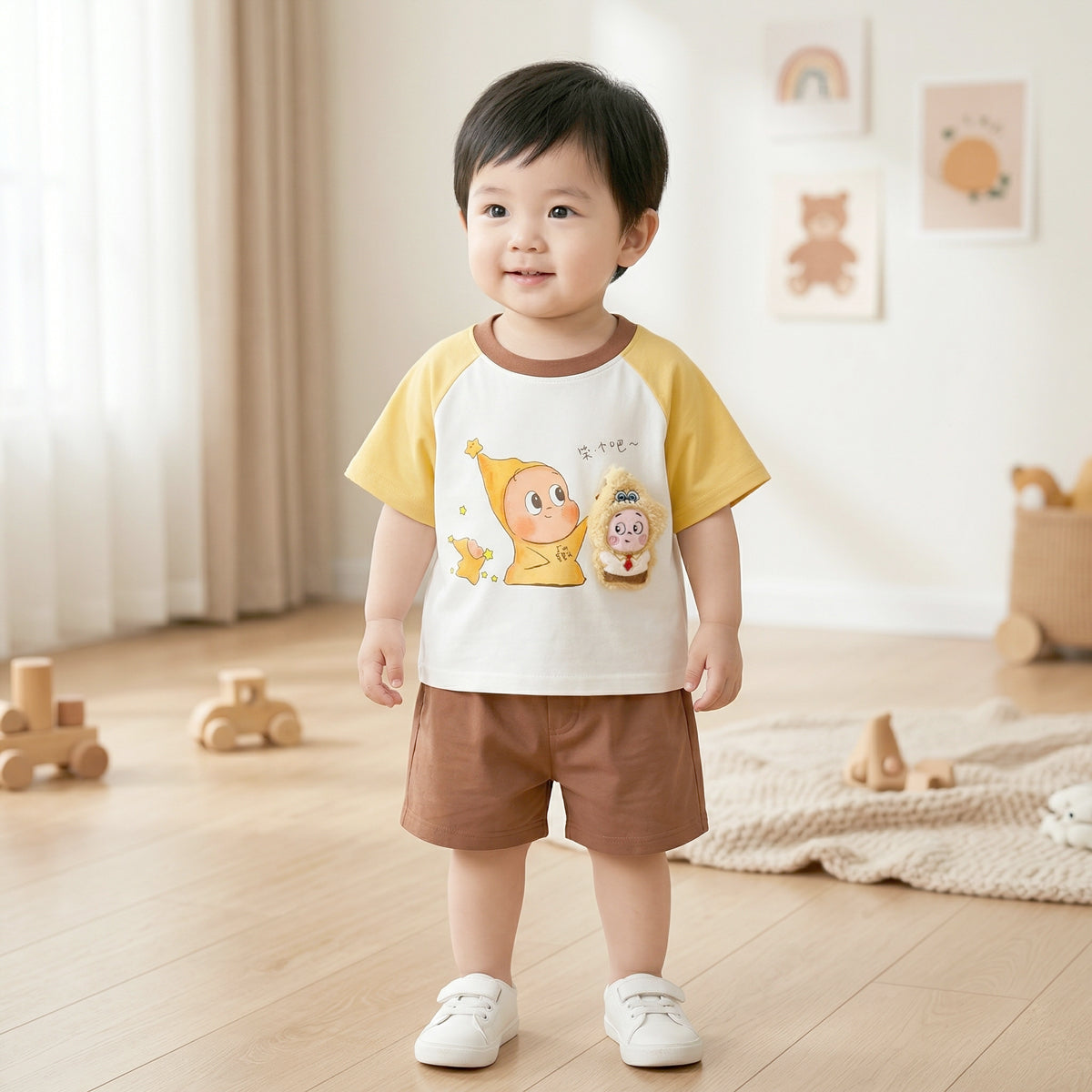 Playful pure cotton children's top set (Star Person style)