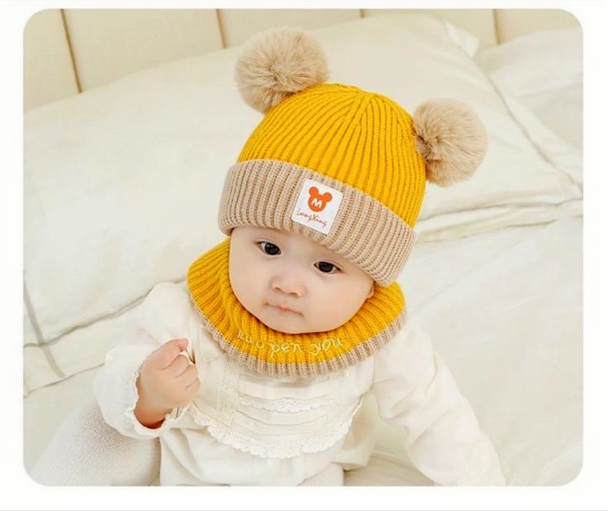 寶寶雙球針織帽＋保暖圍脖組