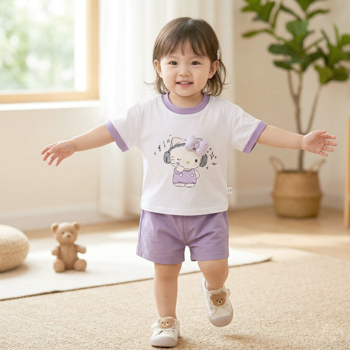 Fun cotton children's top set (Kitty cat)